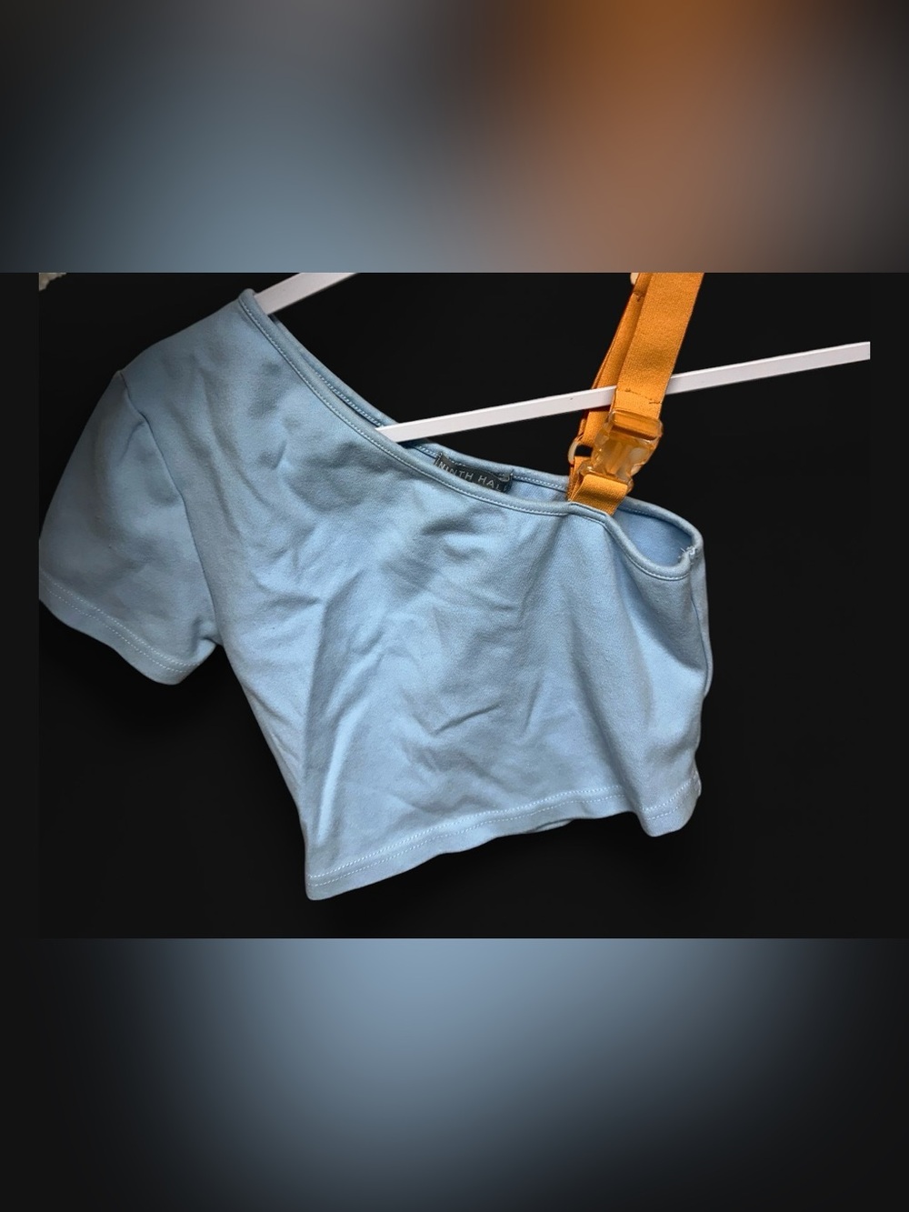 Light Blue One-Shoulder Crop Top with Strap
